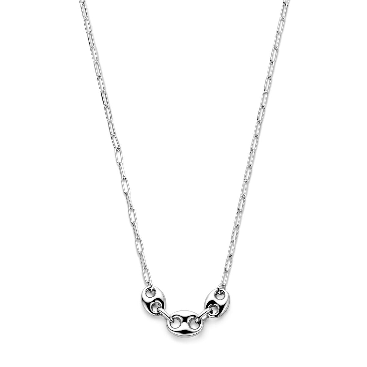 Collar de plata con eslabones en forma de grano de café y diseño refinado.
