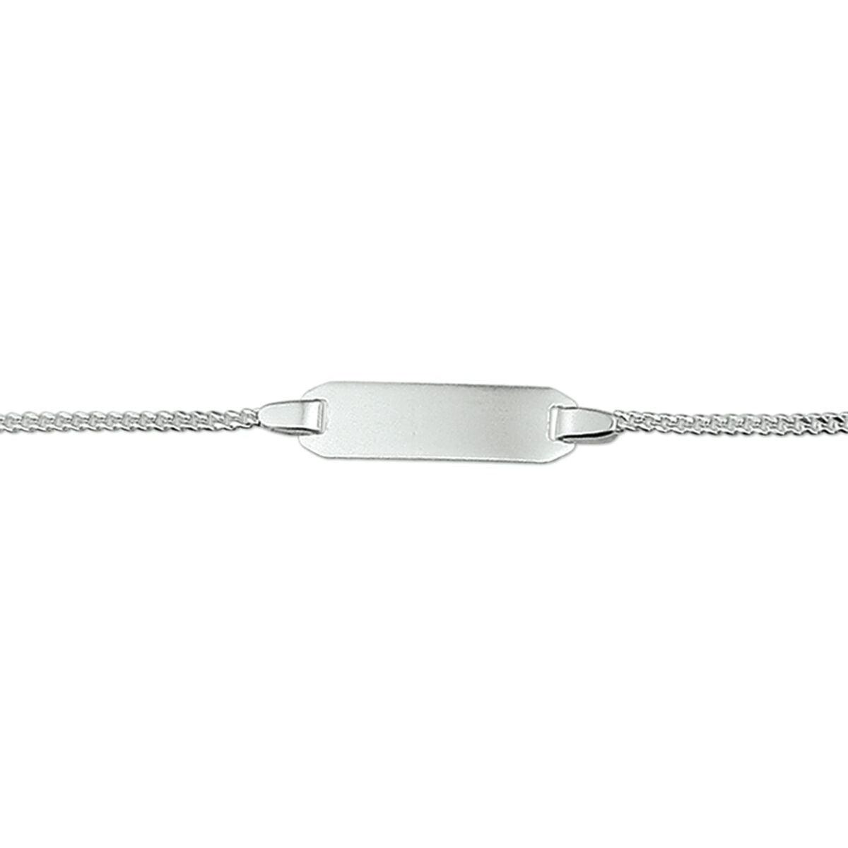Pulsera gourmette de plata rodiada para niño con placa de grabado.