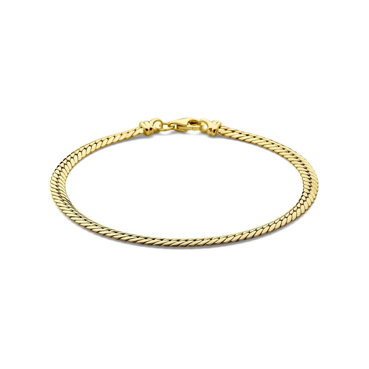 Pulsera gourmette de oro amarillo de 14k para dama, con diseño trenzado y cierre de langosta.