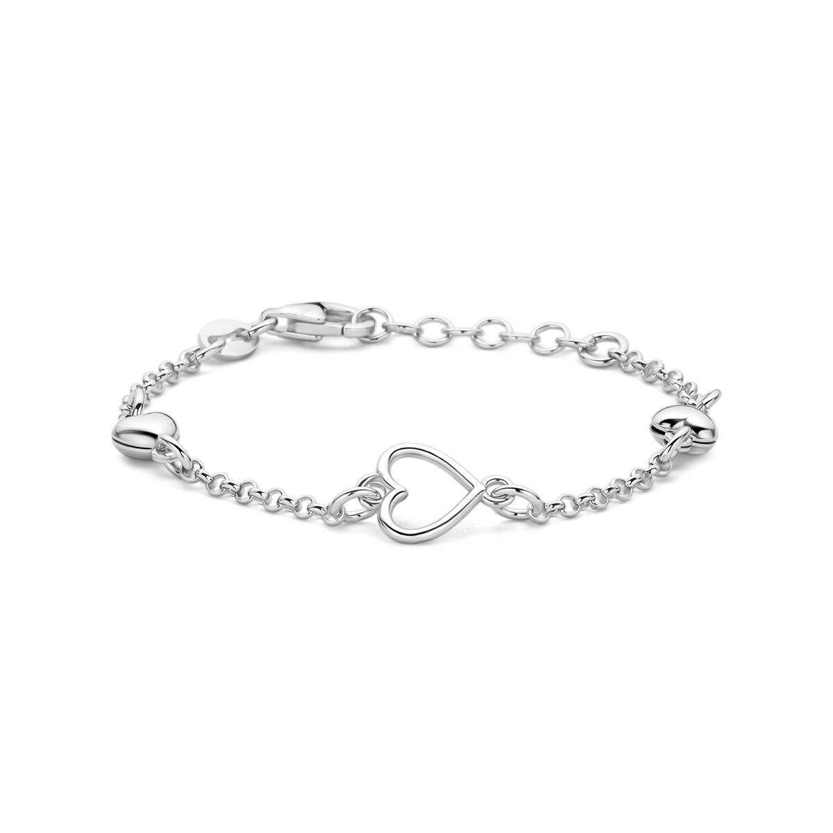 Pulsera infantil de plata 925 rodiada con corazones.