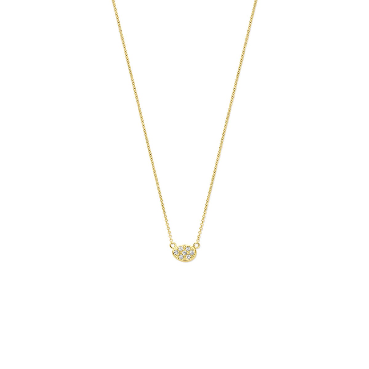Collar de oro amarillo de 14k con diamante, diseño atemporal y brillante.