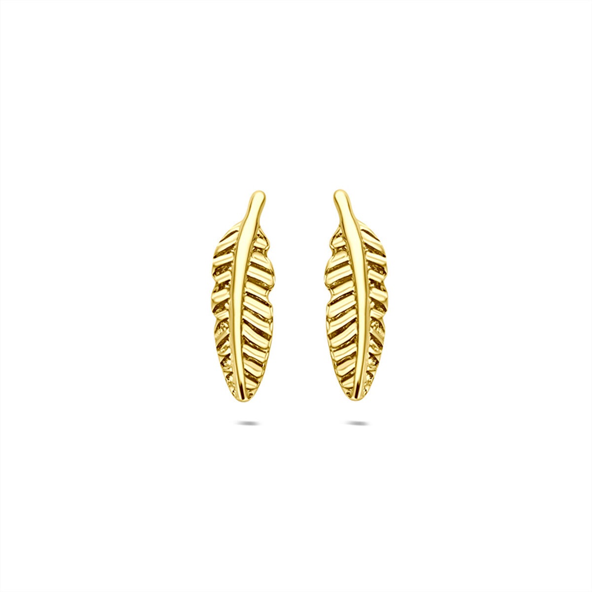 Pendientes de oro amarillo de 9 quilates en forma de pluma.