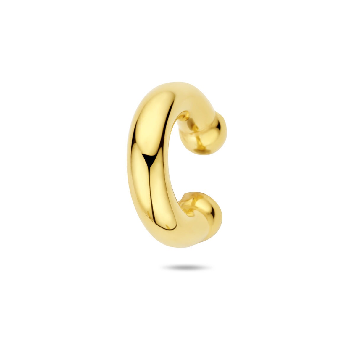 Ear cuff dorado de plata 925, con un diseño curvado y un tamaño de 20 x 5 mm.