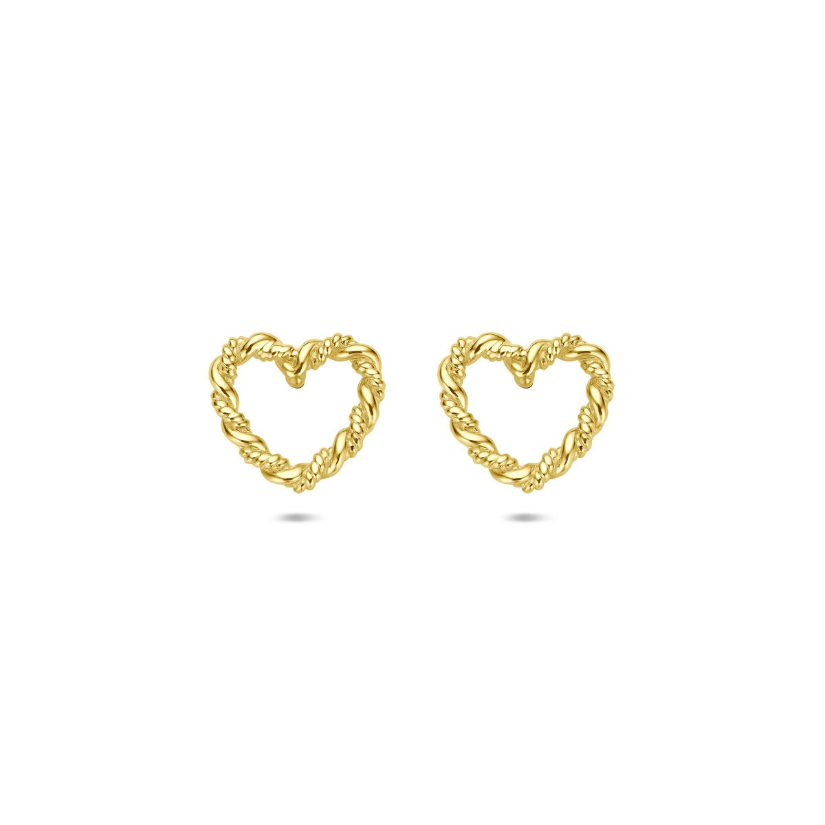 Pendientes de corazón en oro amarillo de 14k con diseño trenzado.