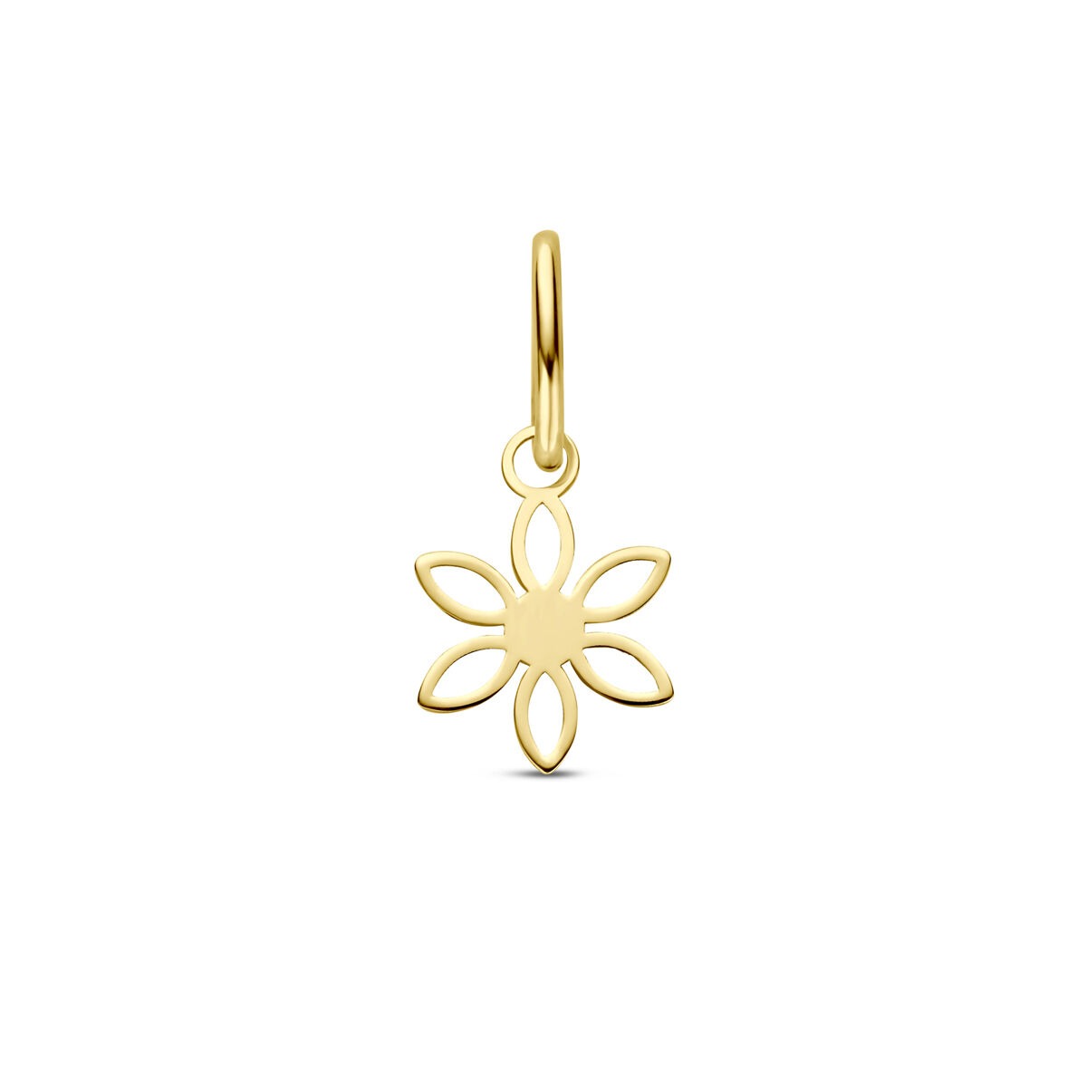 Colgante de cruz en oro amarillo de 14 quilates con diseño floral.
