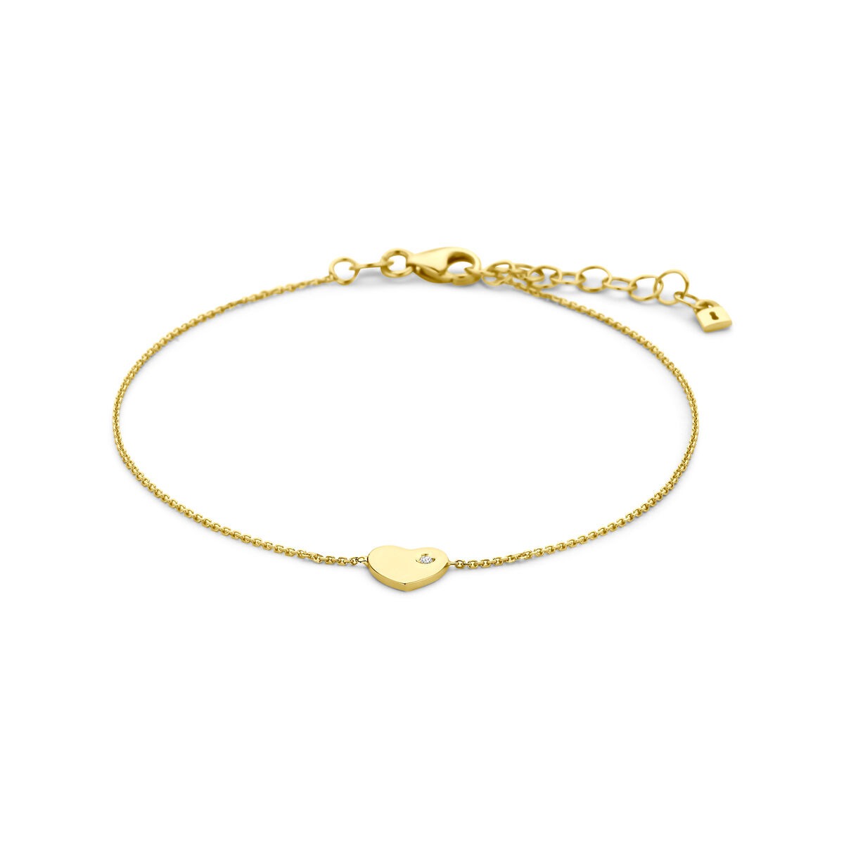 Pulsera de oro amarillo de 9 quilates con un corazón y circonitas.