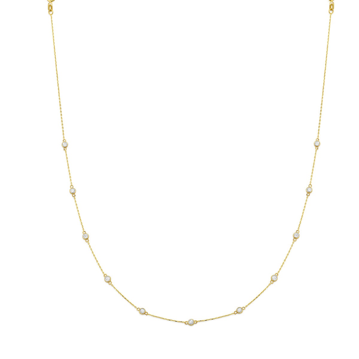 Cadena de oro amarillo de 14k con zircón, con un diseño delicado y cuentas brillantes.