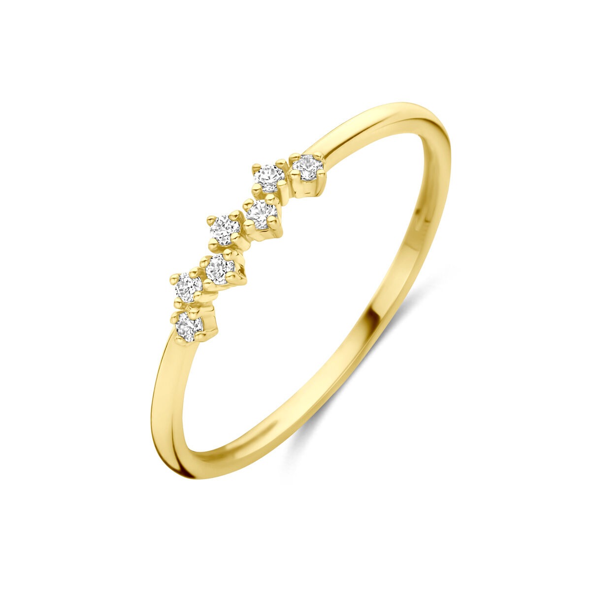 Anillo de oro amarillo de 9 quilates con un diseño de zircón en forma de entourage.