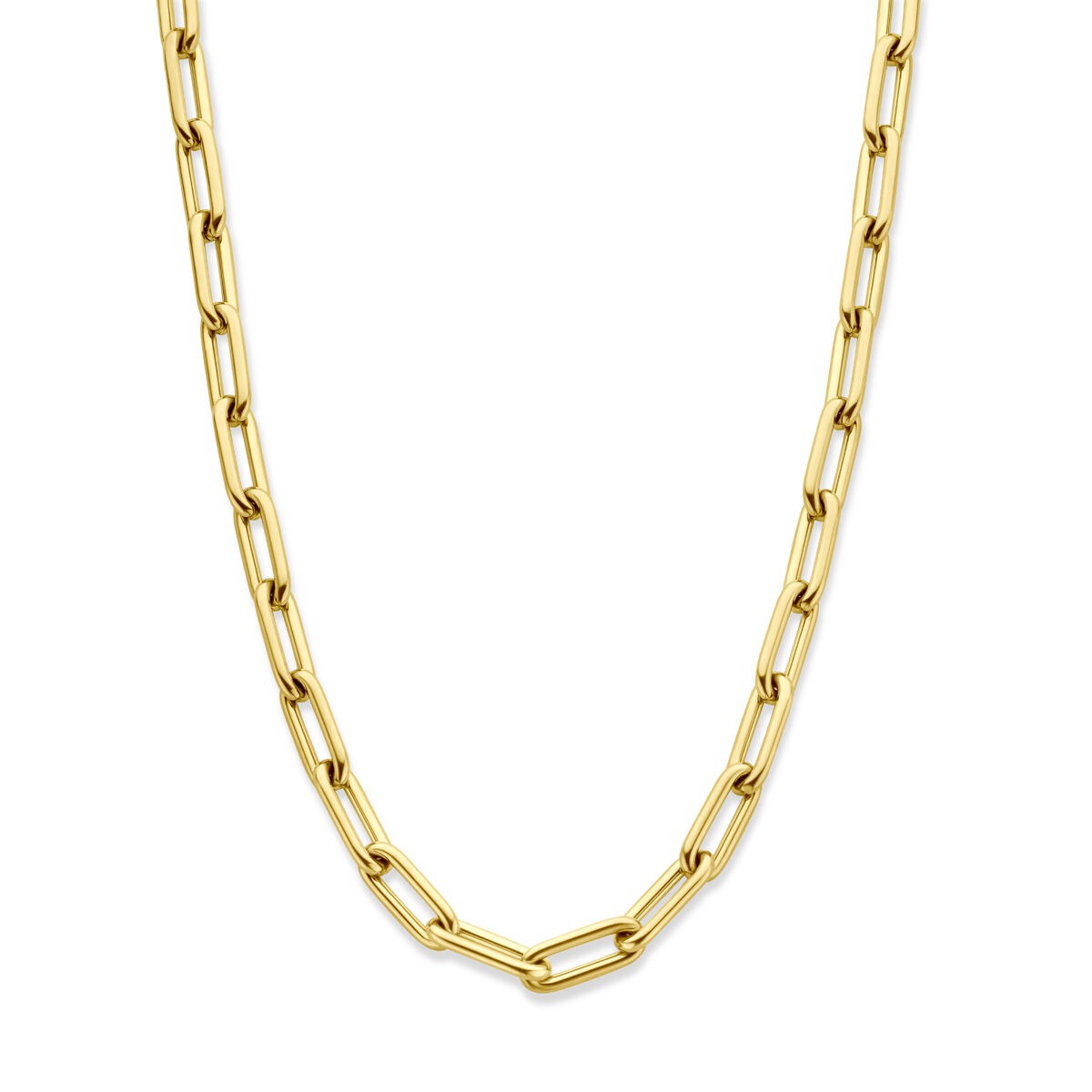 Collar de acero para dama con baño dorado, de eslabones alargados y longitud ajustable de 44,5 a 49,5 cm.