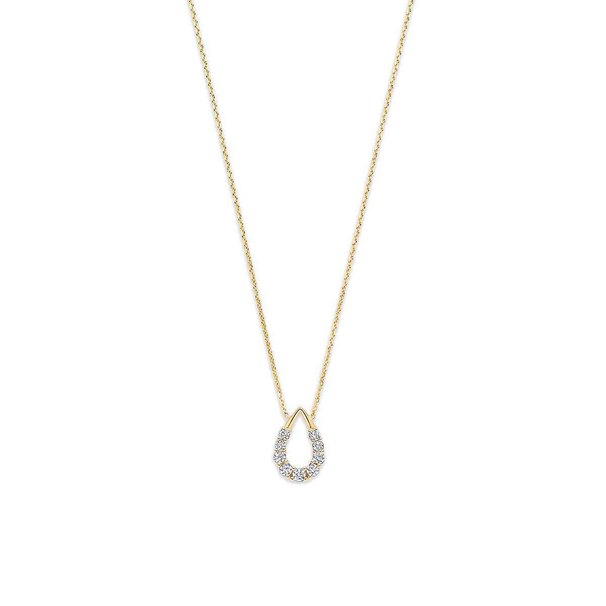 Collar de oro amarillo de 9k con colgante en forma de gota y circonitas brillantes.