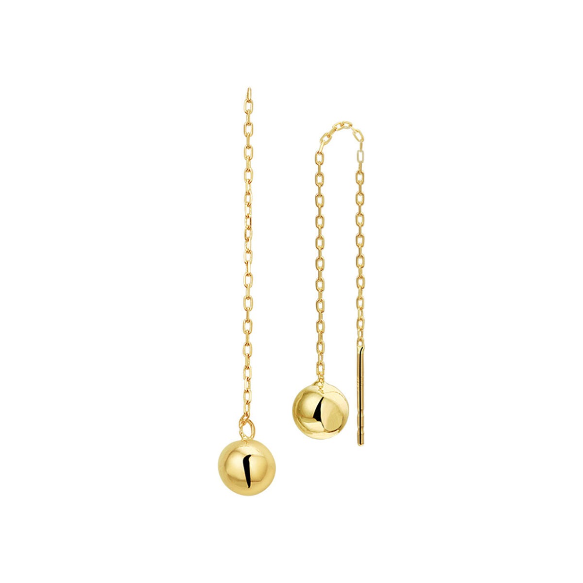 Pendientes largos de oro amarillo de 9 quilates con forma de bola.
