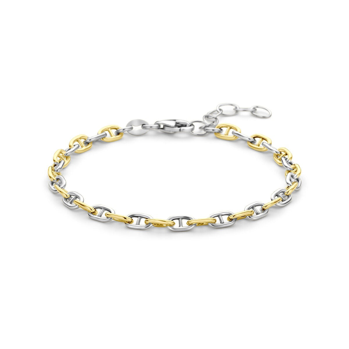 Pulsera de plata 925 dorada y rodiada con eslabones alternos en tonos plateados y dorados.