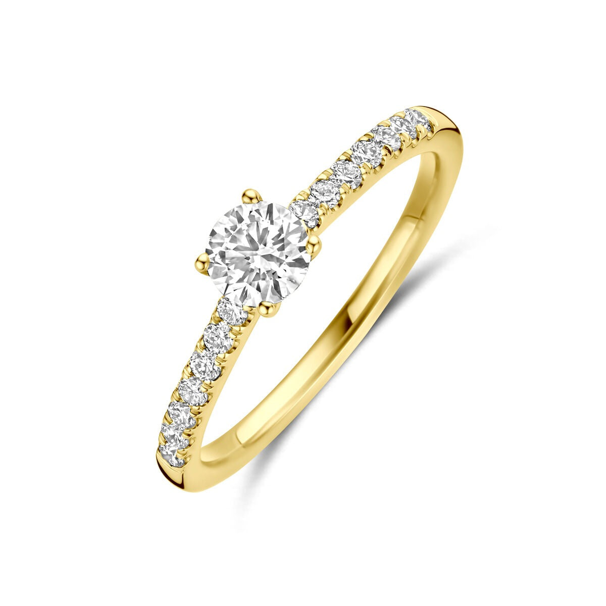 Anillo de oro de 14k con diamante cultivado en laboratorio y corte brillante.