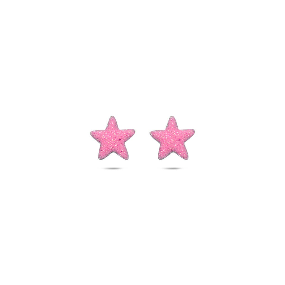 Pendientes de estrella de plata 925 con esmalte rosa, acabados en rodio.