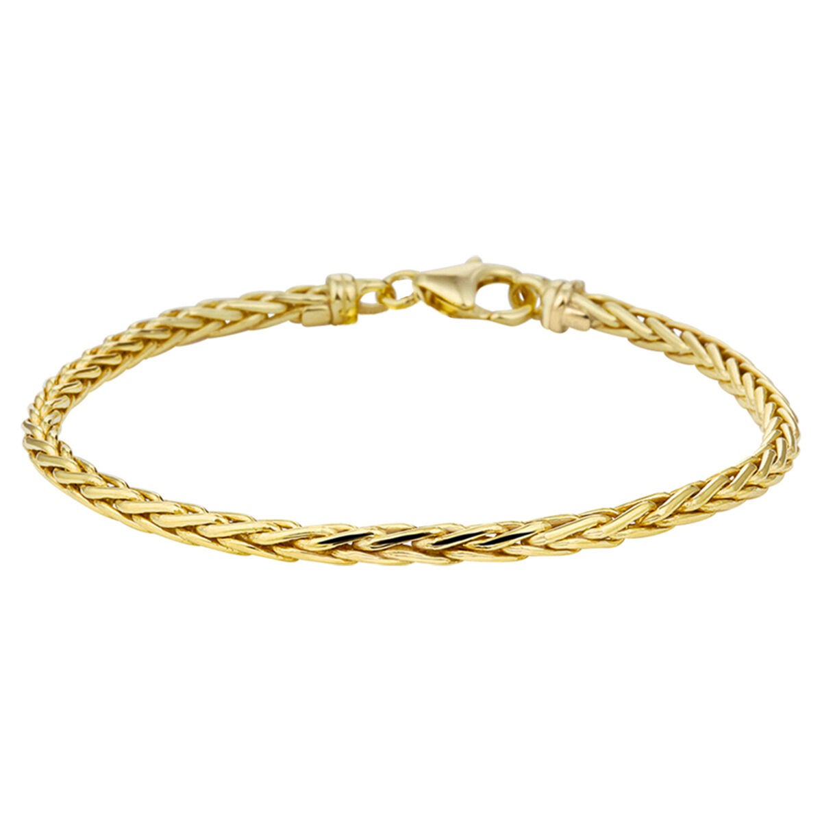 Pulsera de oro amarillo de 9 quilates con diseño trenzado y núcleo plateado.