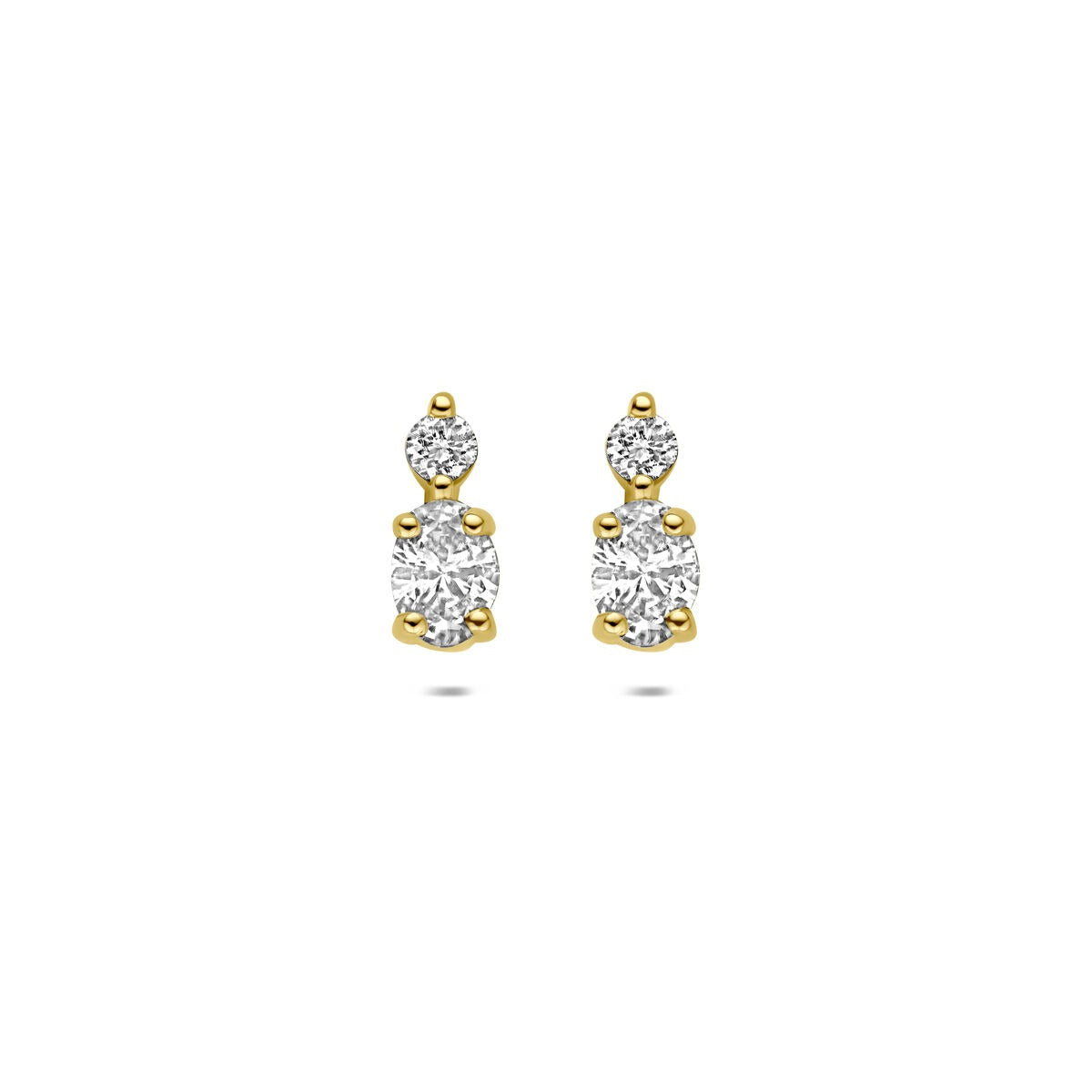 Pendientes de oro amarillo de 14k con diamantes cultivados en laboratorio, diseño de dos piedras.