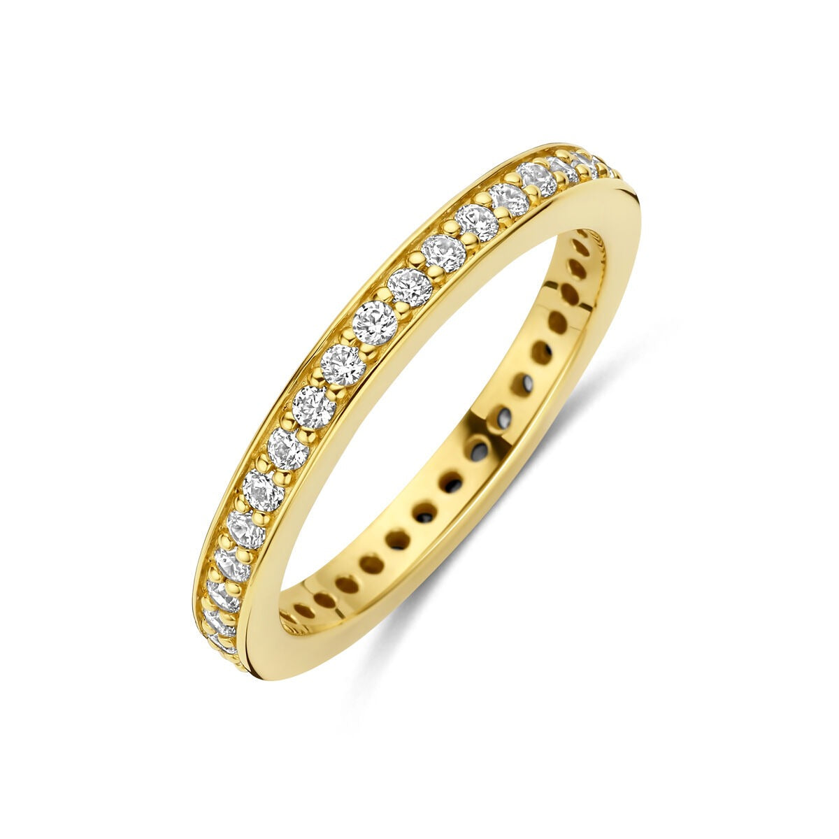 Anillo de plata 925 bañado en oro con circonitas de 2.5 mm en el borde.
