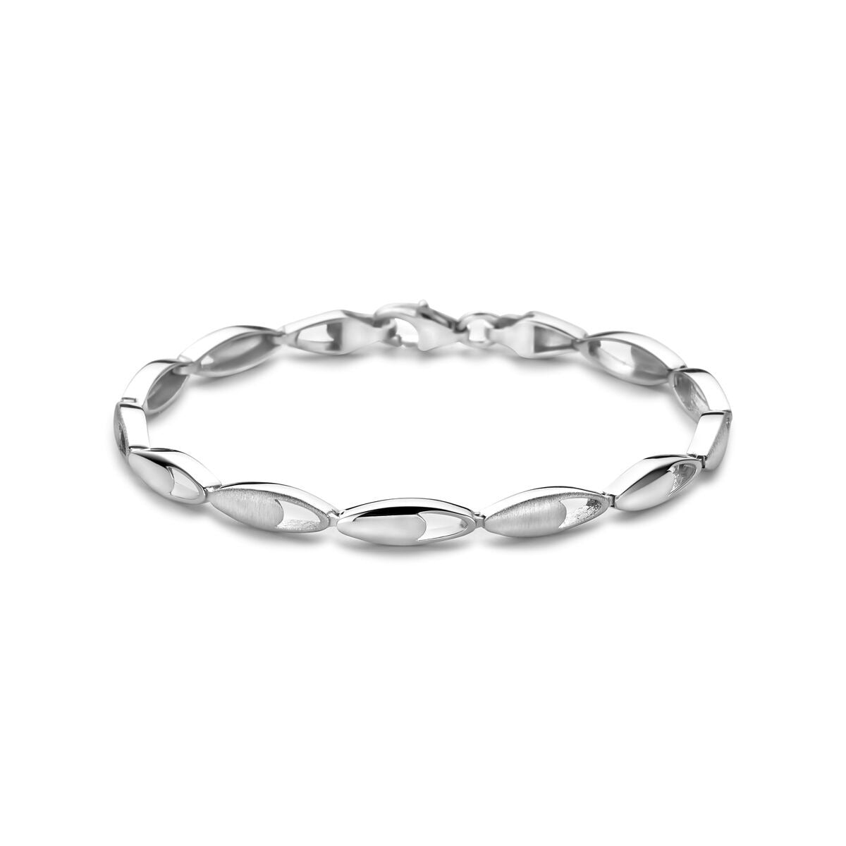 Pulsera de dama de plata rhodium, con eslabones ovalados, de 4,5 mm de ancho y 19 cm de largo.
