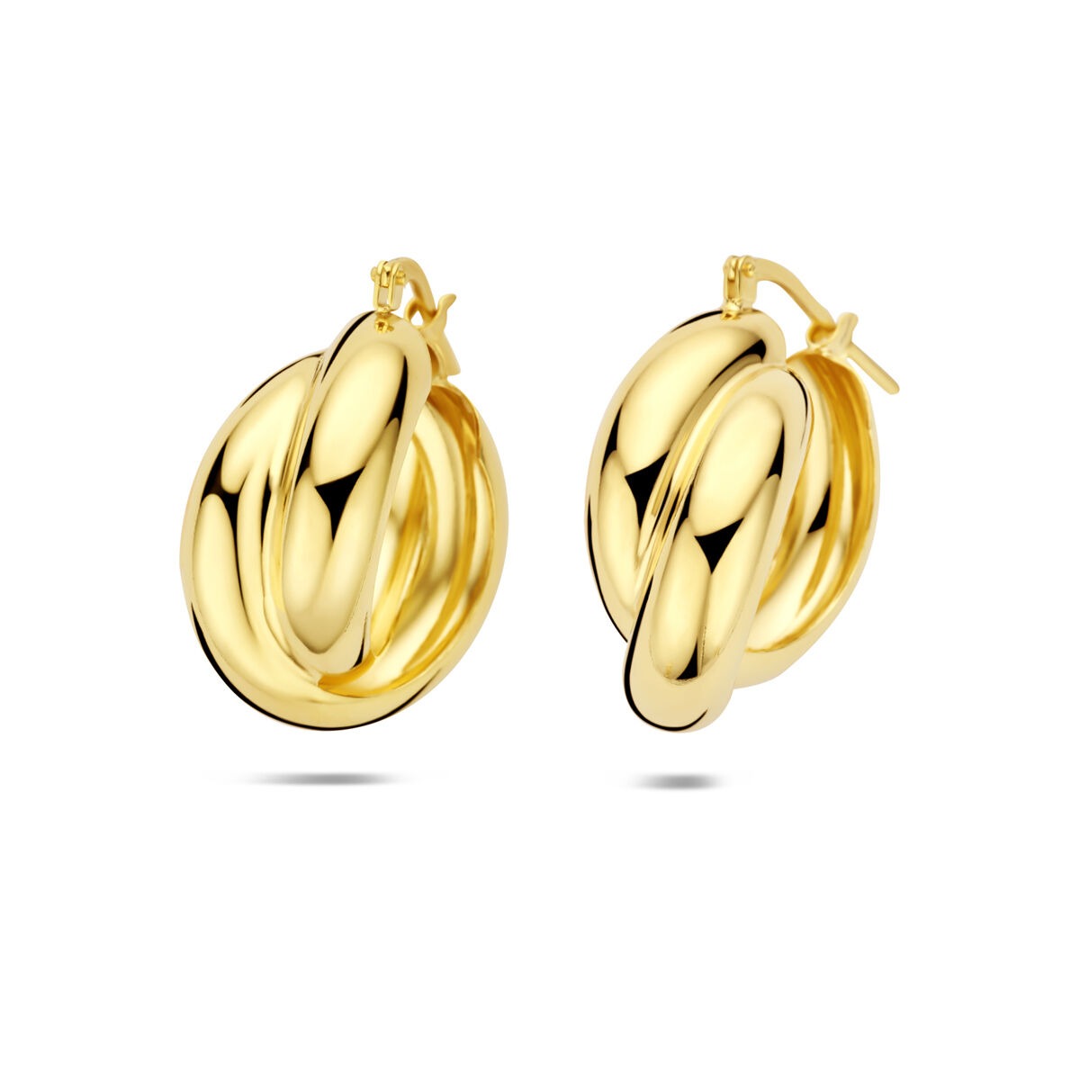 Pendientes de aro dorados de plata 925, con un diseño voluminoso y brillante, de 24.5 x 11 mm.