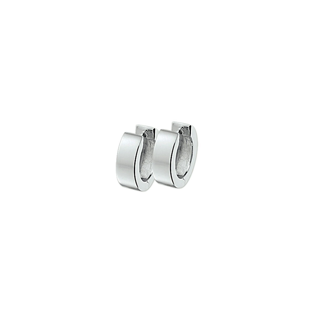 Pendientes de aro de plata rodiada con tubo plano.