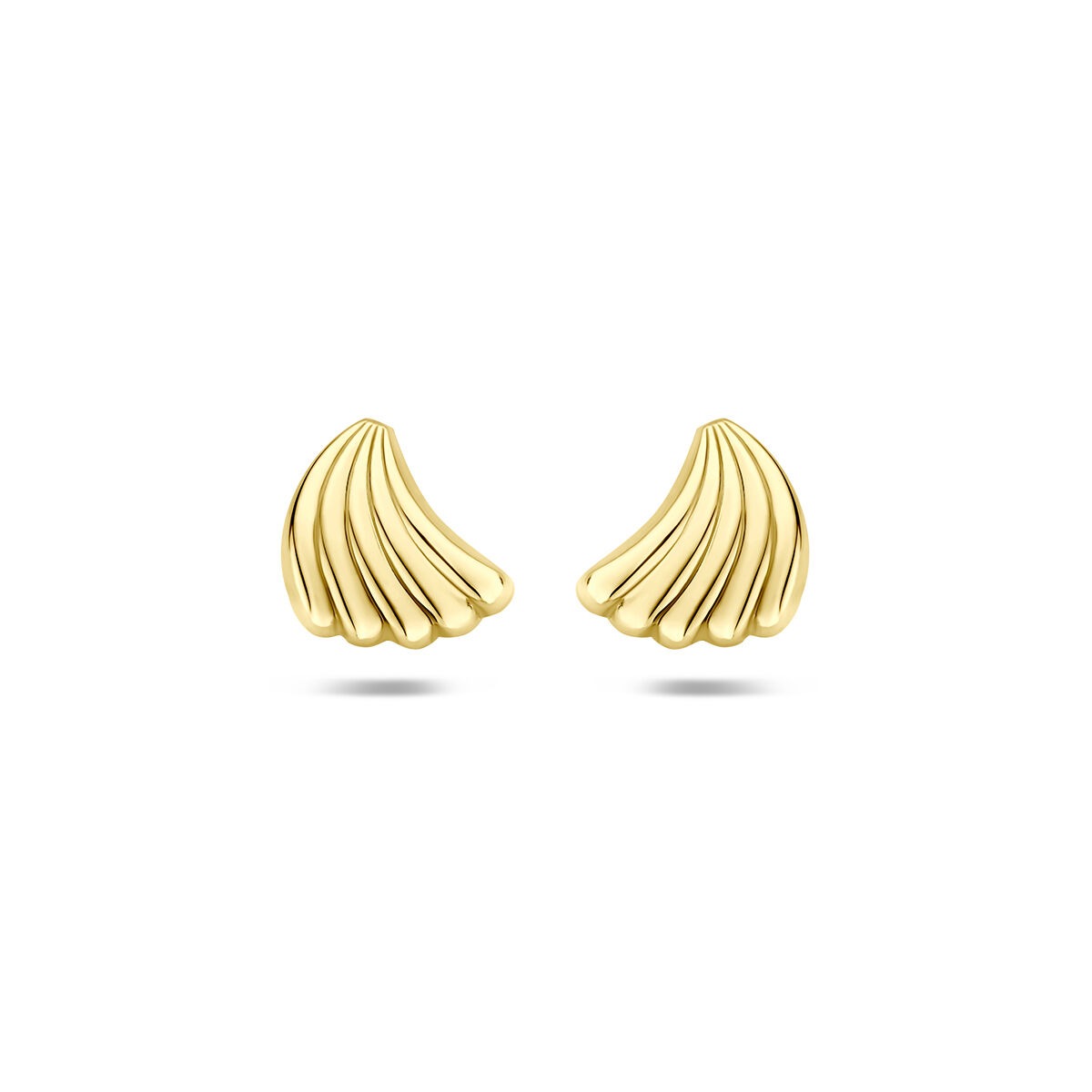 Pendientes de 9 quilates en forma de concha, con acabado amarillo y detalles estriados.