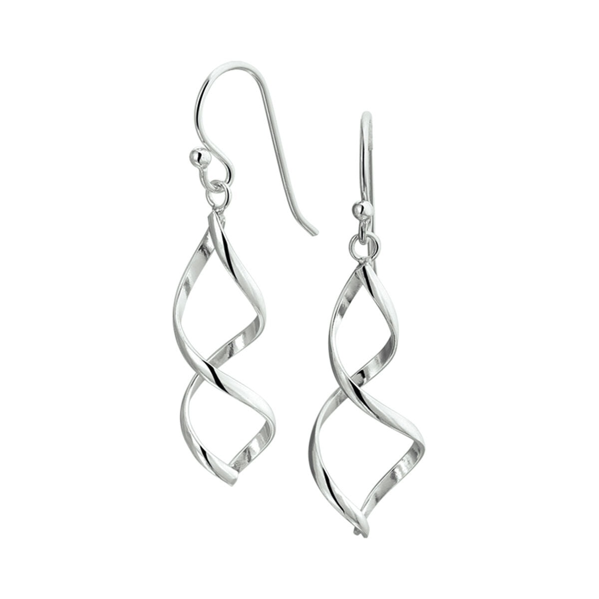 Pendientes largos de plata rhodium, con diseño en espiral y longitud de 40 mm.