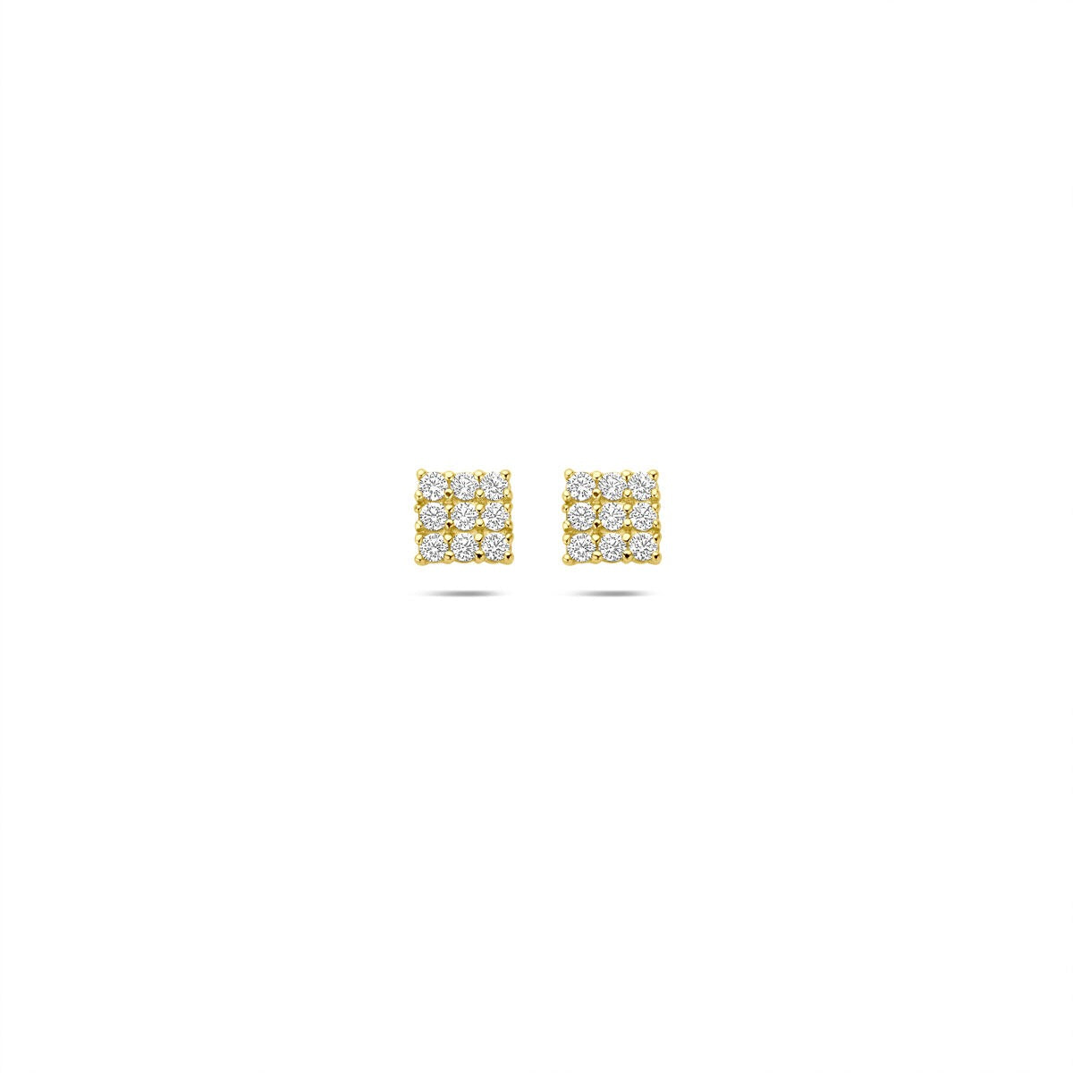 Pendientes de oro de 14k con pavé de circonitas brillantes en forma cuadrada.