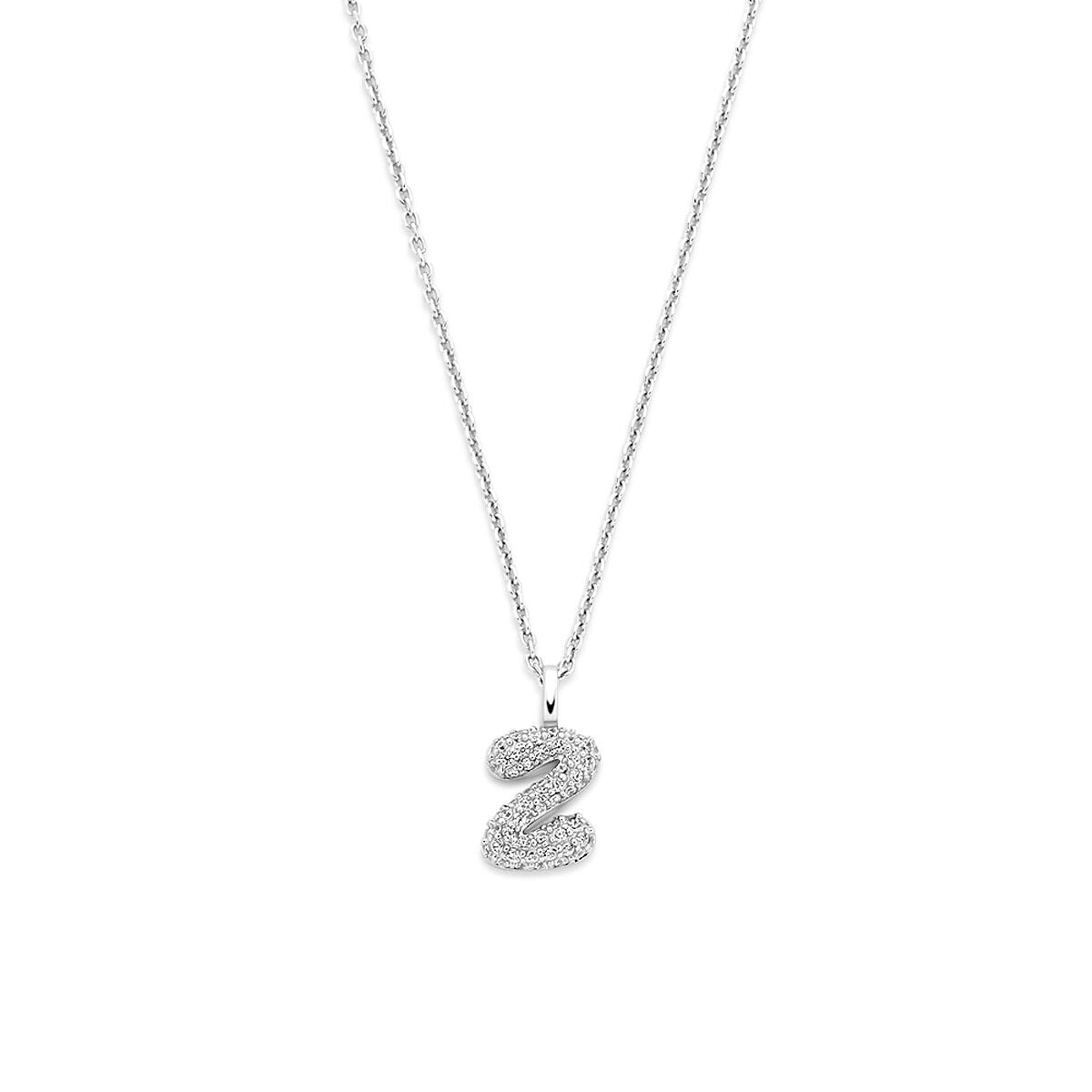 Gerhodineerd 925 zilveren lettercollier met een glinsterende zirkonia 'Z' hanger.