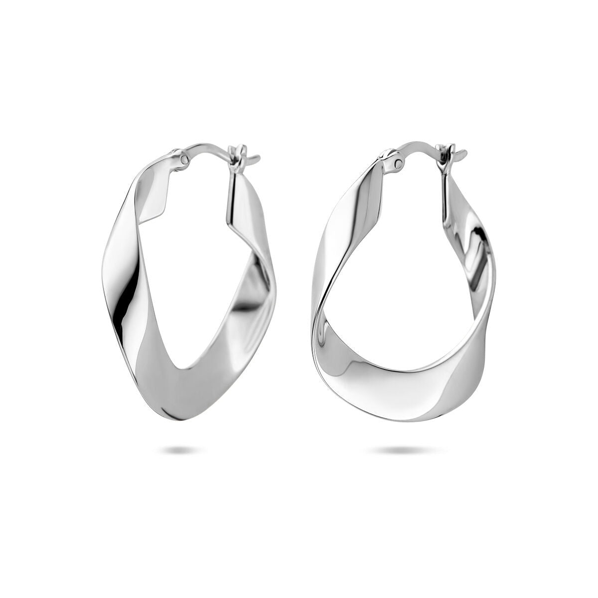 Pendientes de aro de plata 925, con acabado rodiado, de 25 mm y diseño ondulado.