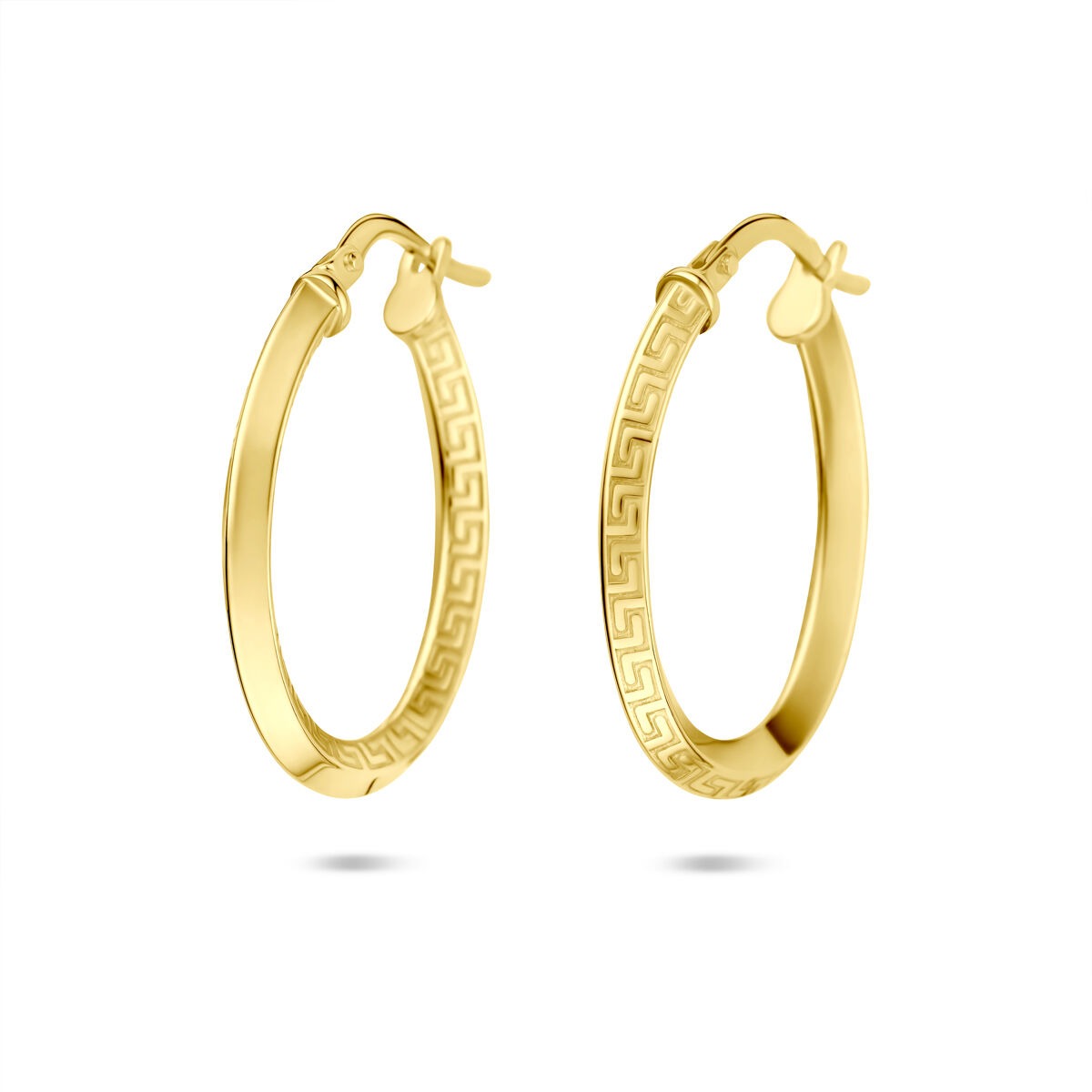 Pendientes de aro dorados de 14k Silgold con núcleo plateado y diseño grabado.