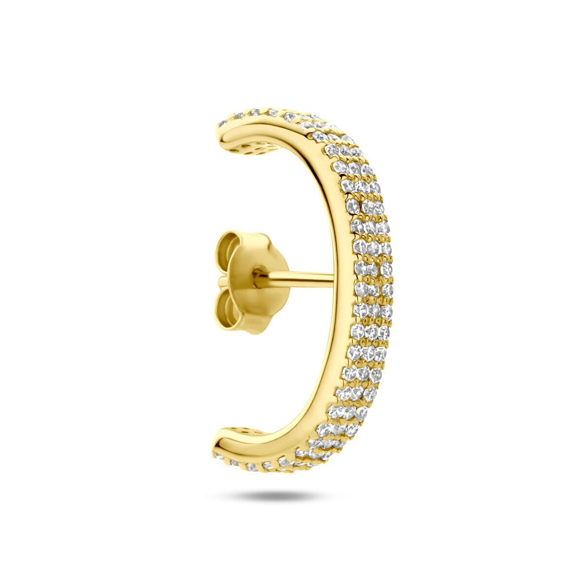 Aro dorado de plata 925 con circonitas brillantes en un diseño elegante.