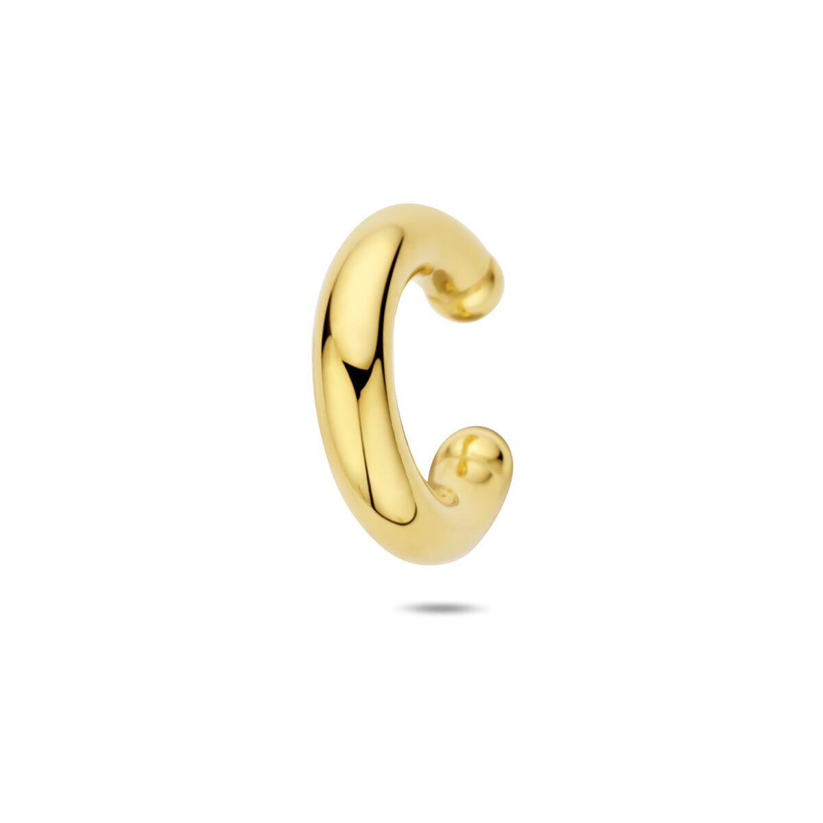 Ear cuff dorado de plata 925, con un diseño curvado y un tamaño de 18 x 4 mm.