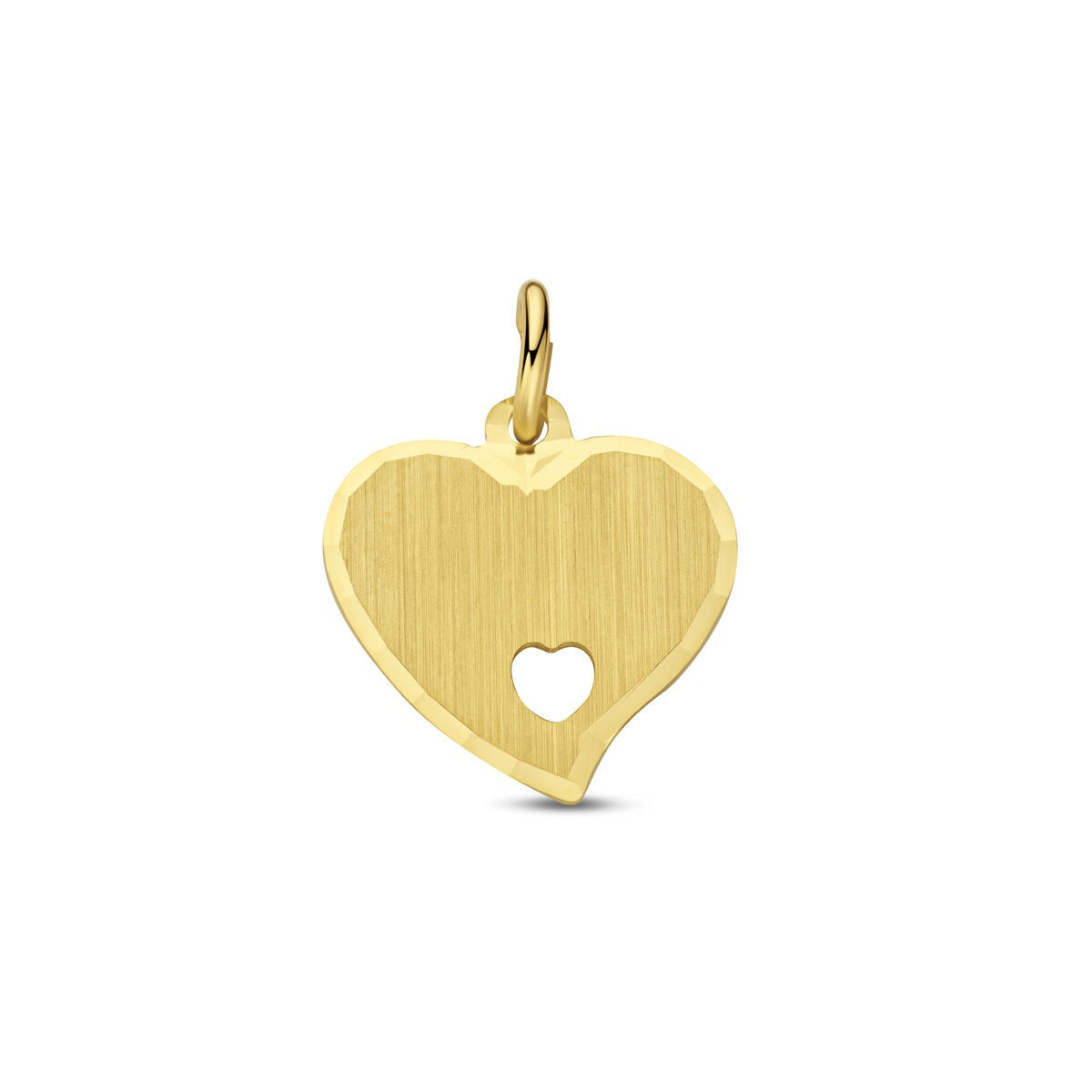 Colgante de corazón de oro amarillo de 9 quilates, con un pequeño corazón recortado en el centro.
