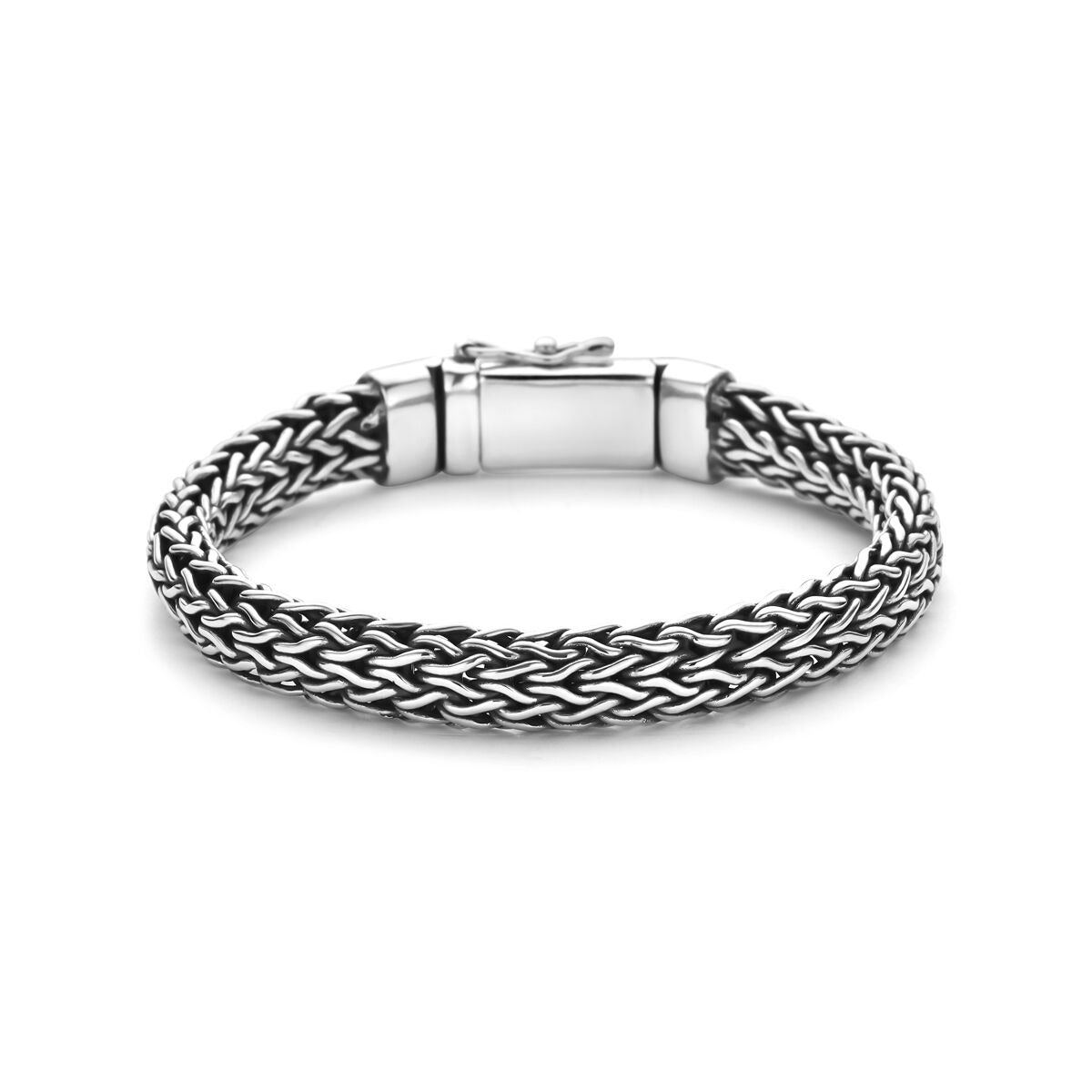 Pulsera de plata 925 con diseño de cola de zorro, de 9 mm de ancho y acabado oxidado.