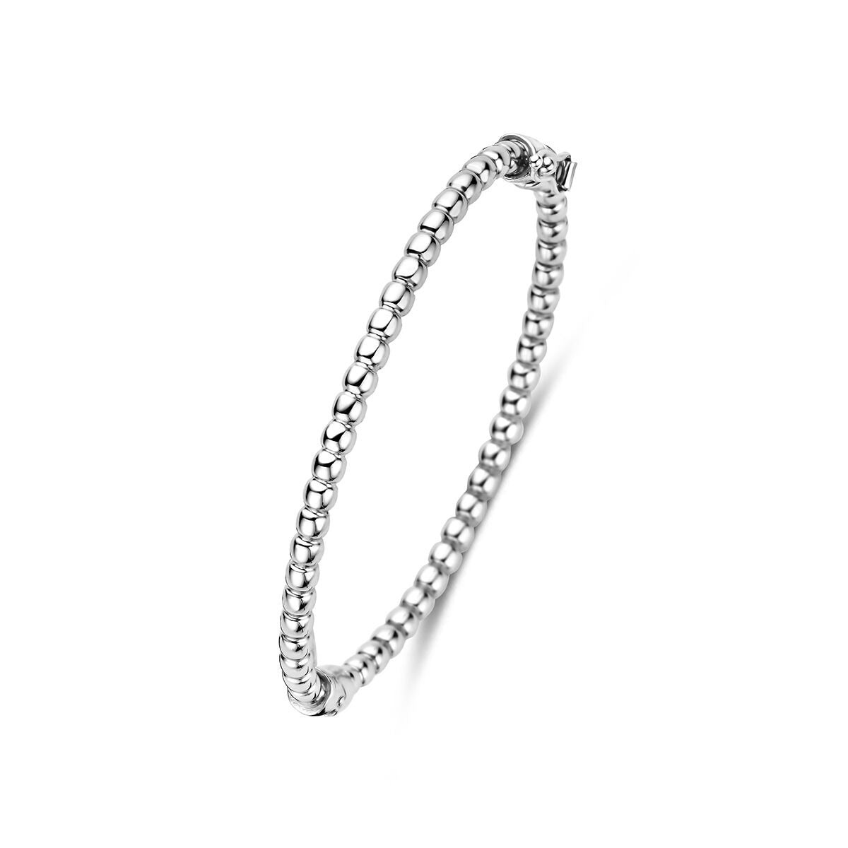 Brazalete de plata 925 rodiada con bolitas decorativas.