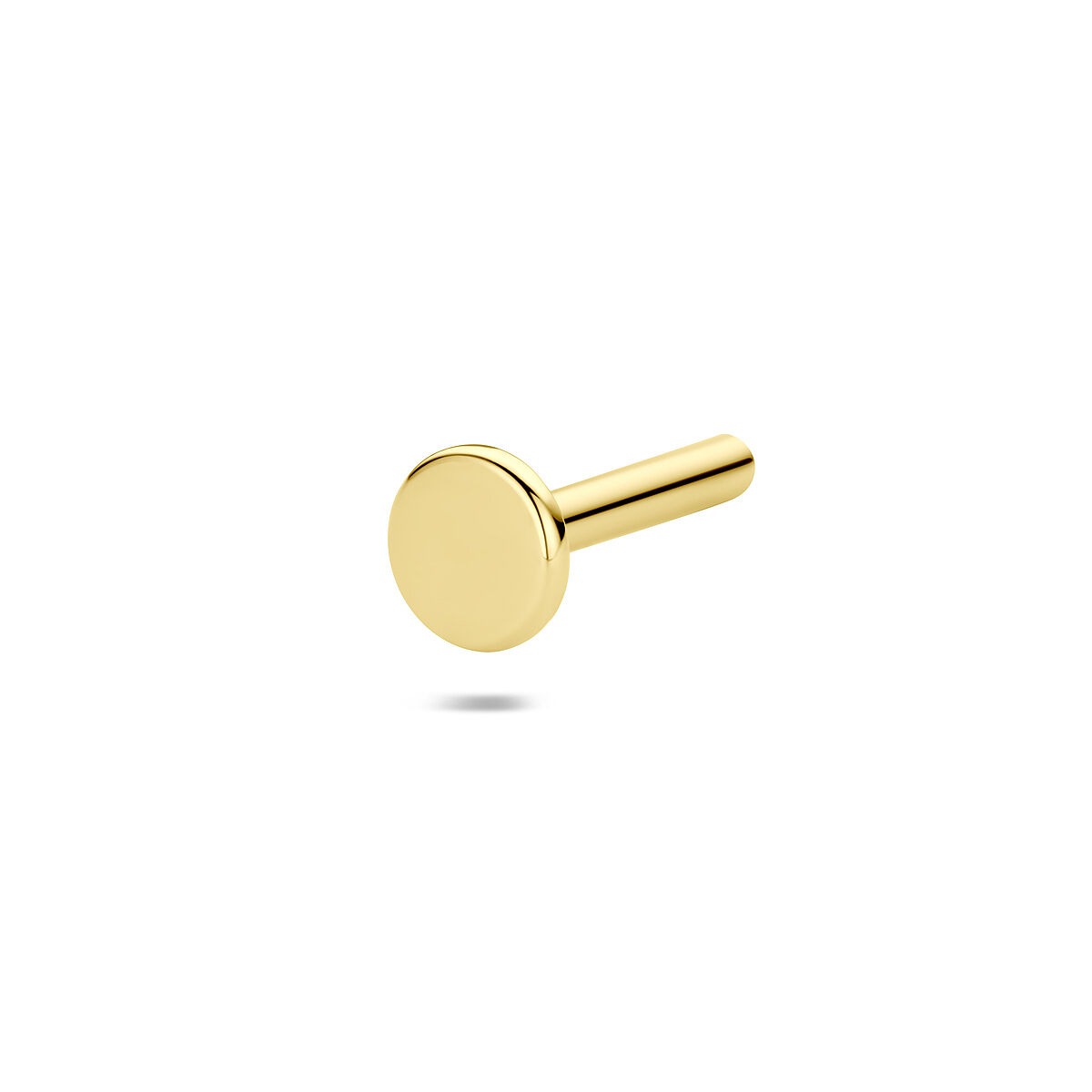 Stift de 14k de oro amarillo para piercings de base plana, con forma cilíndrica y cabeza redonda.