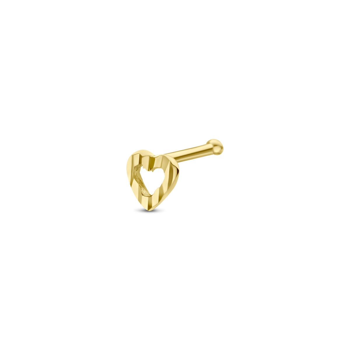 Pendiente de nariz en forma de corazón de oro amarillo de 14 quilates con diseño estriado.