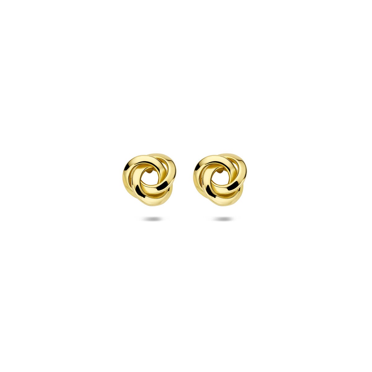 Pendientes de botón dorados con diseño de nudo en oro de 14 quilates.