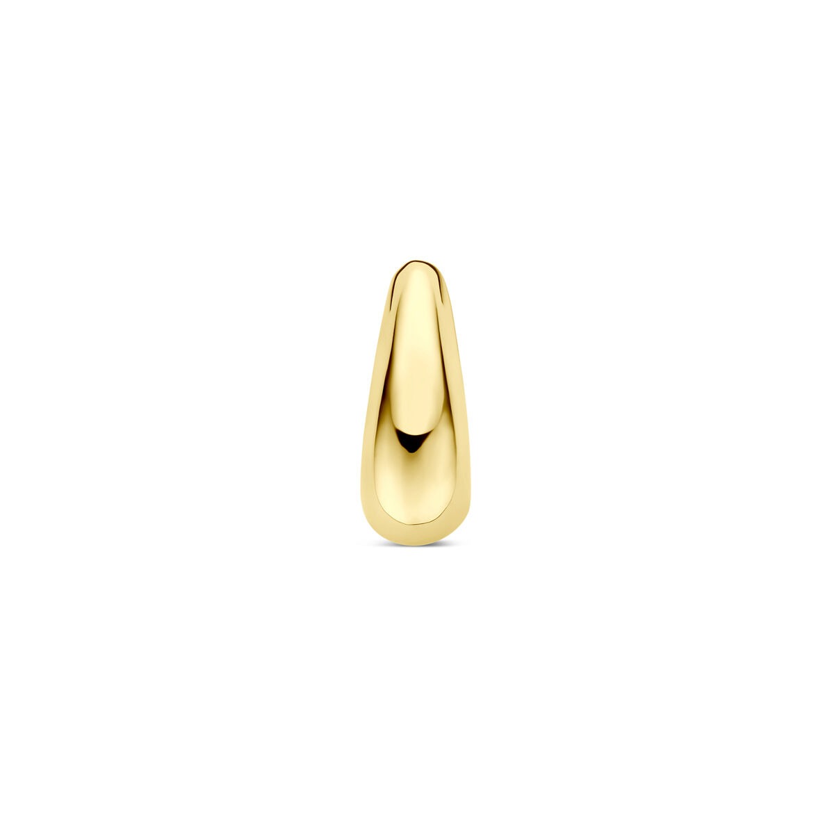 Colgante de oro amarillo de 14k, con forma alargada y pulida, mide 13 x 5 mm.