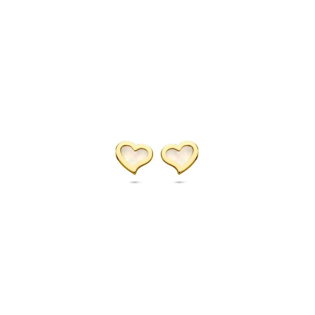 Pendientes de botón de oro amarillo en forma de corazón con nácar