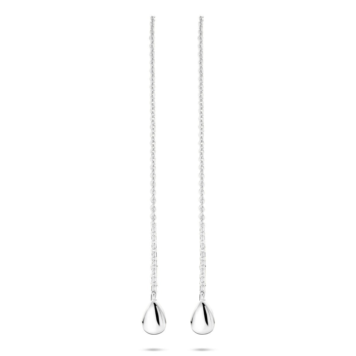 Pendientes largos de plata rhodium con forma de gota, de 115 mm de largo.