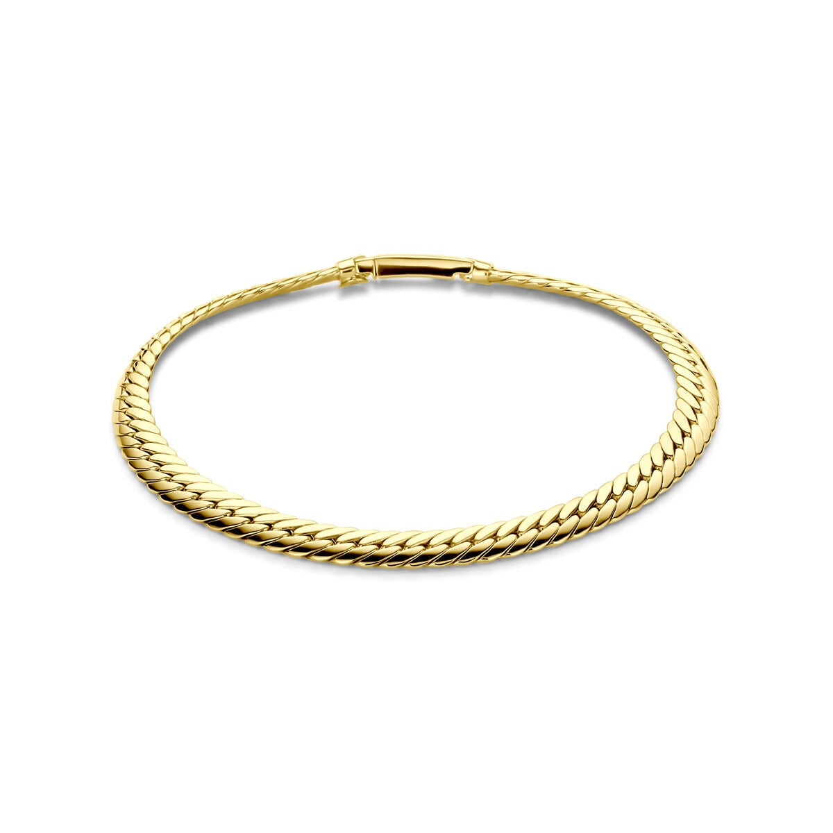 Pulsera de oro de 14k con eslabones gourmet trenzados.