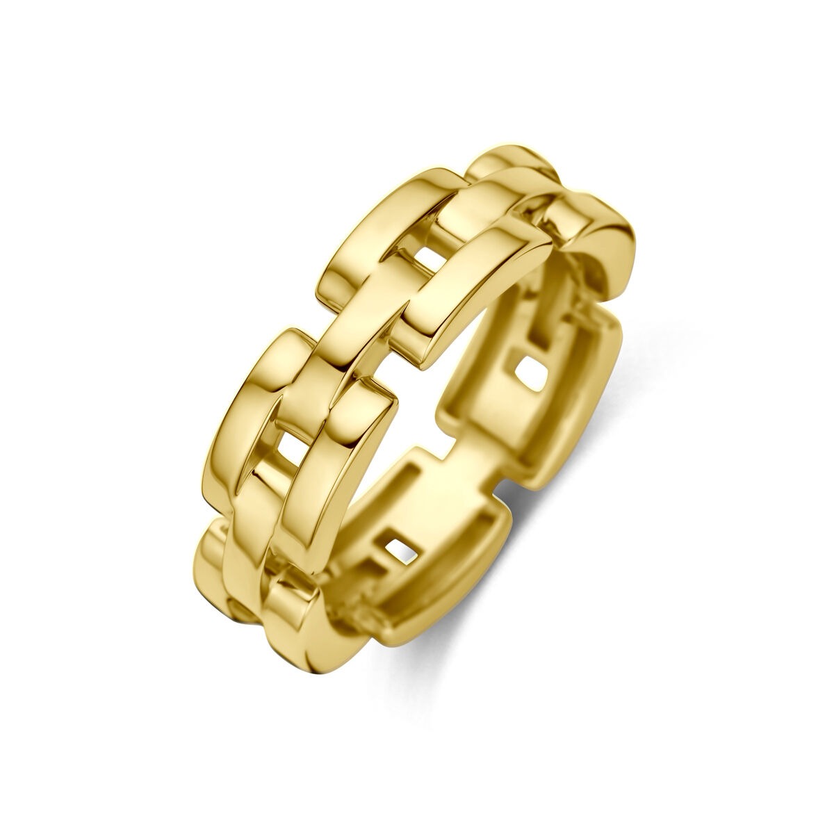Anillo de dama de oro amarillo de 14 quilates con diseño entrelazado.