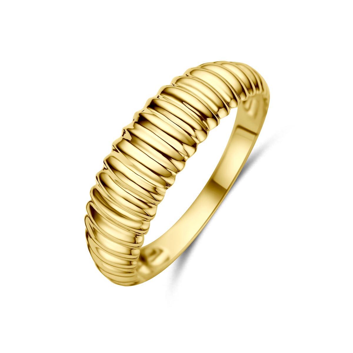 Anillo de oro amarillo de 14k con diseño estriado de 6 mm de ancho.