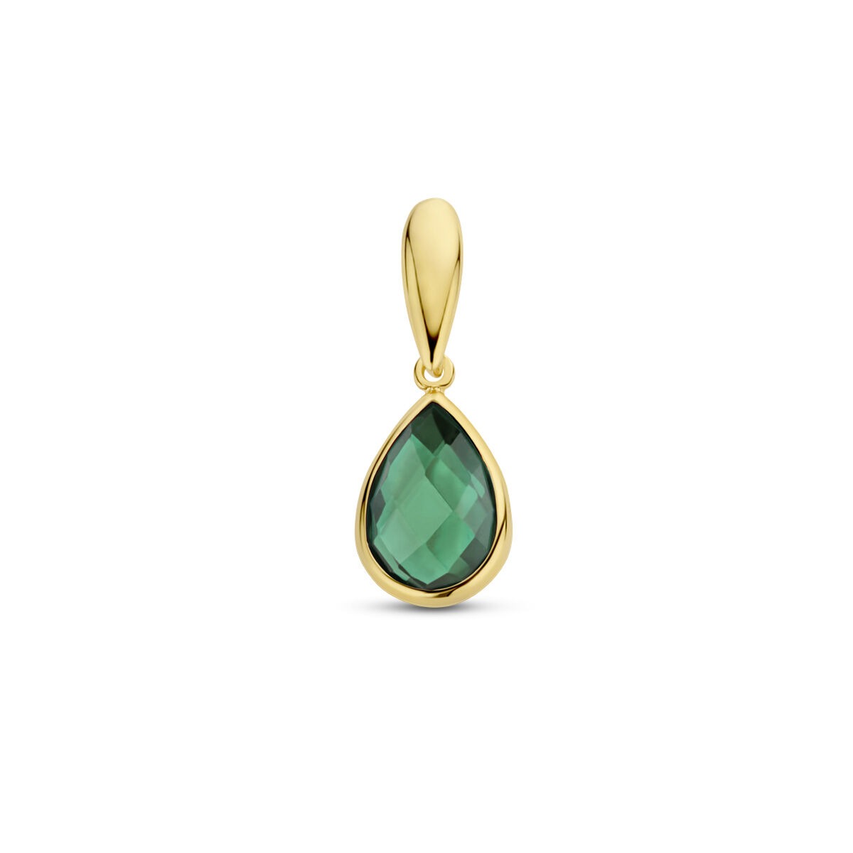 Colgante de oro amarillo de 9 quilates con forma de gota y piedra de ágata verde facetada.
