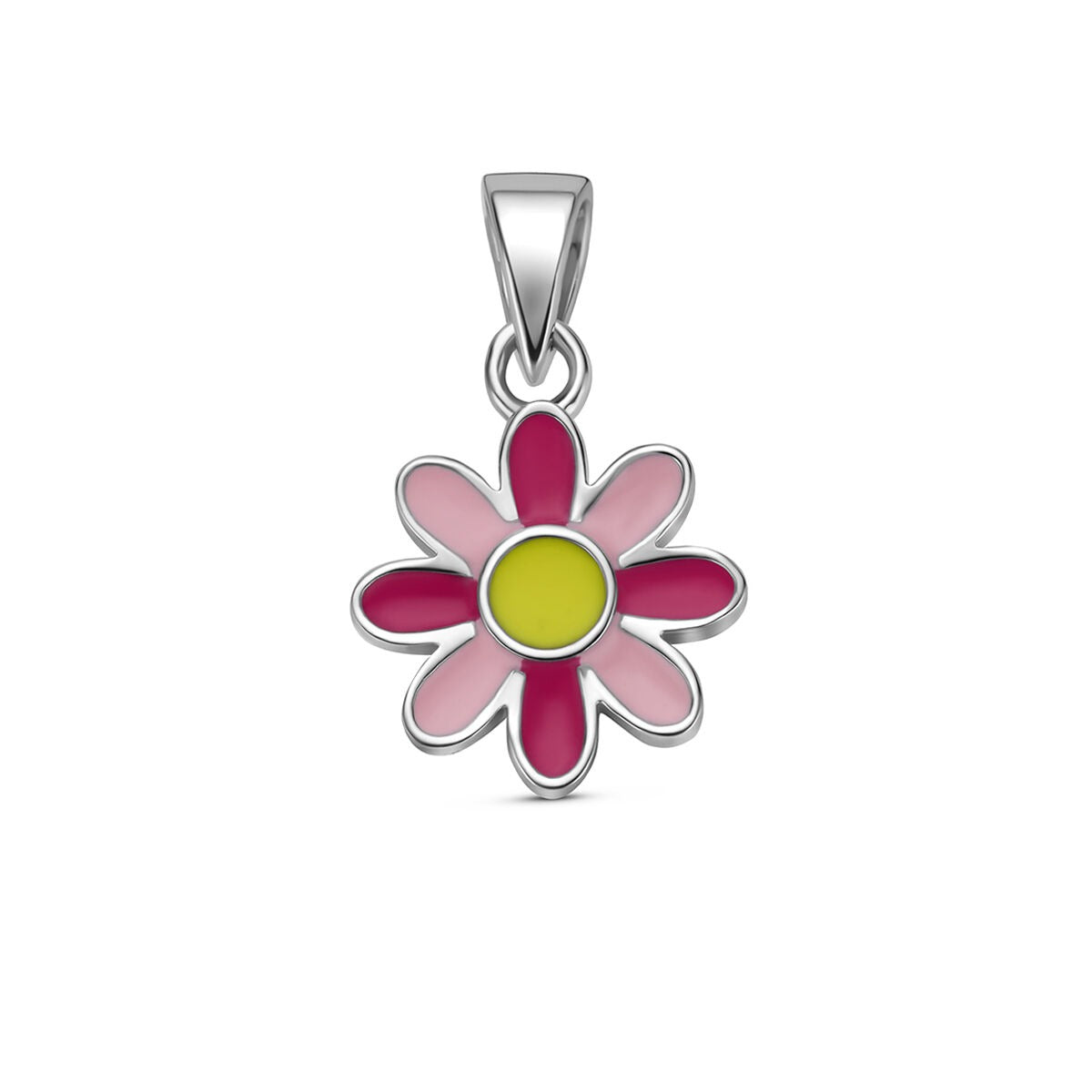 Colgante de flores de plata 925 rodiada con esmalte en tonos rosa y amarillo.