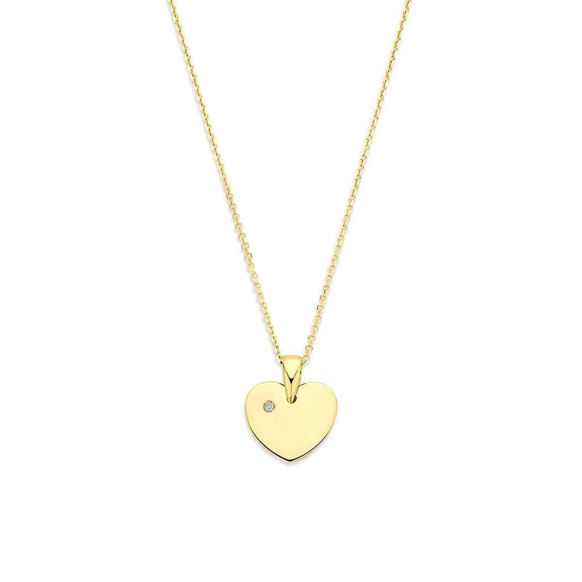 Geelgouden ketting met een hartvormige hanger en een lab grown diamant.