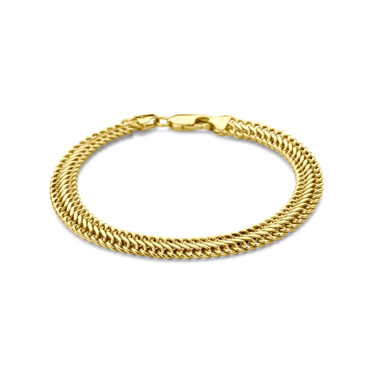 Pulsera de gourmette doble en oro amarillo de 14k con núcleo plateado.