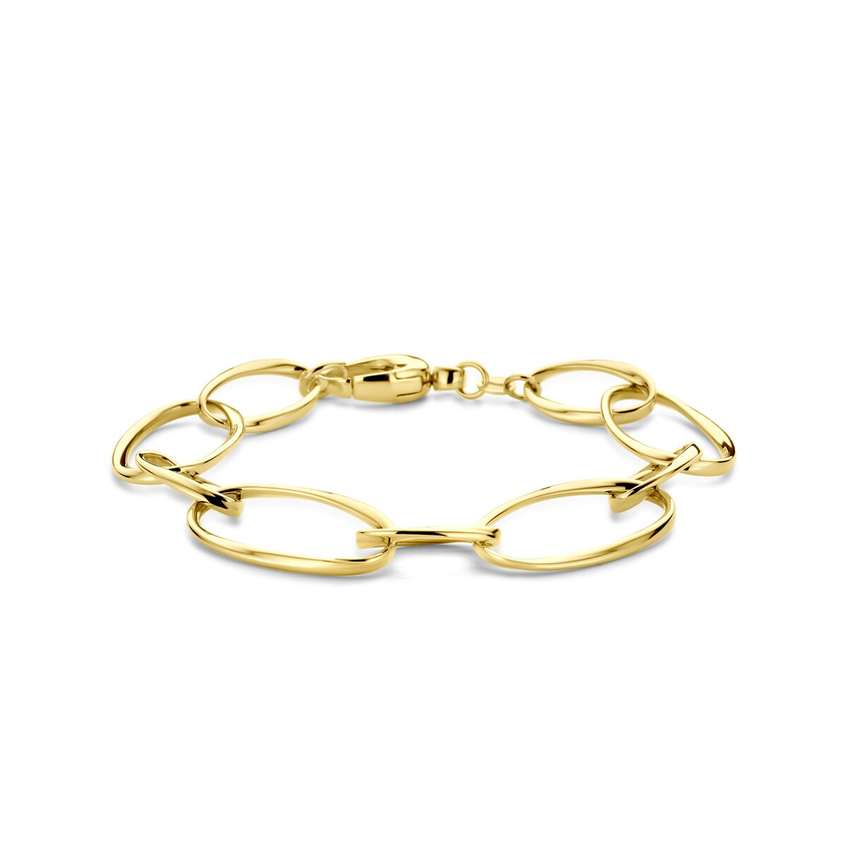 Pulsera de oro de 14k con eslabones redondos, 15 mm de ancho.