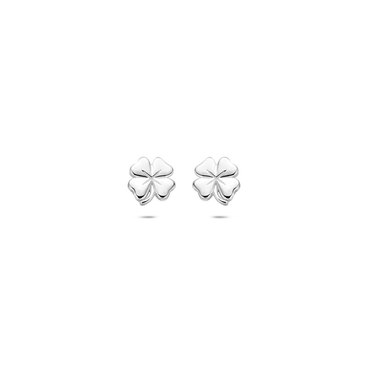 Pendientes de clover de plata 925 con acabado en rodio, forma de trébol de cuatro hojas.